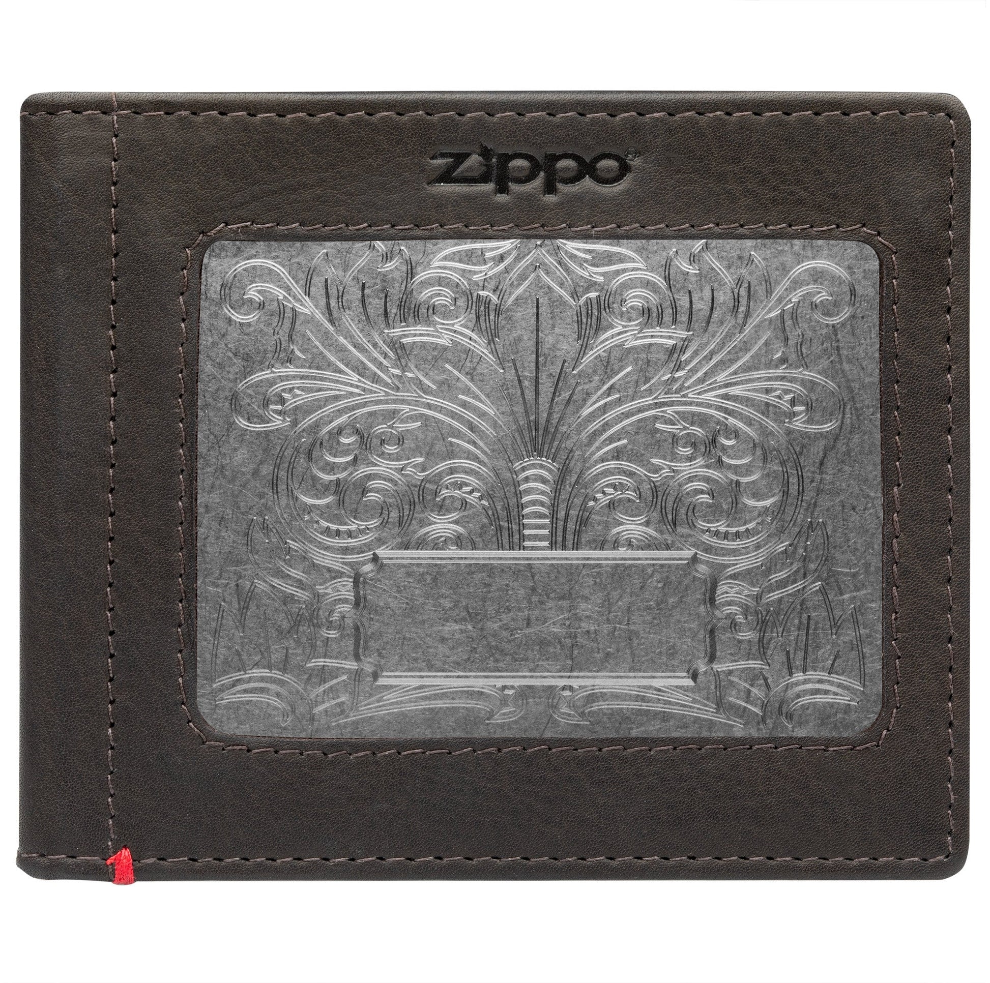 Zippo Mocha Leather Wallet- Fandango Metal Plate Design