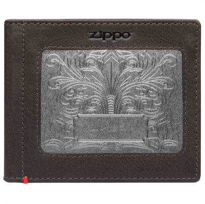 Zippo Mocha Leather Wallet- Fandango Metal Plate Design