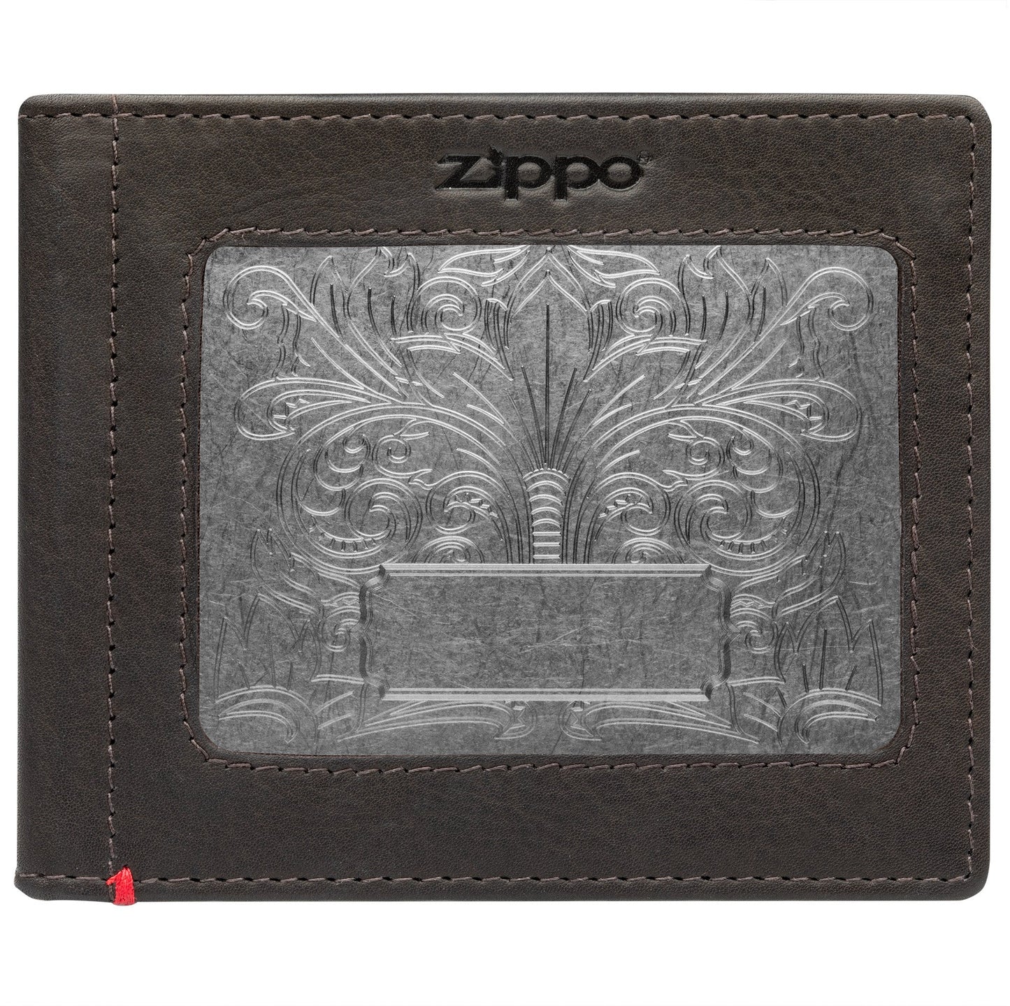 Zippo Mocha Leather Wallet- Fandango Metal Plate Design