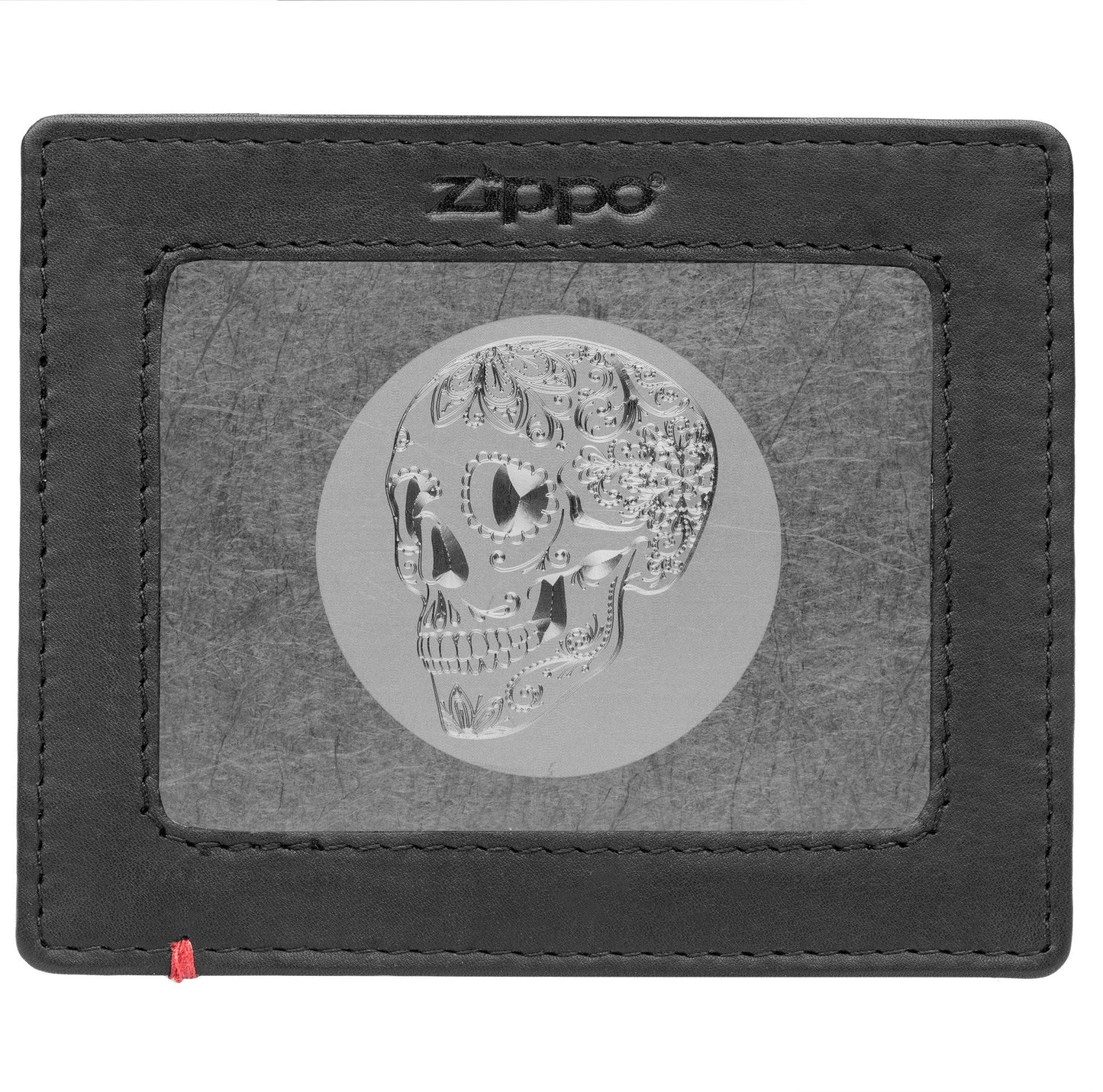 Zippo Black Leather Wallet- Skull Metal Plate Design