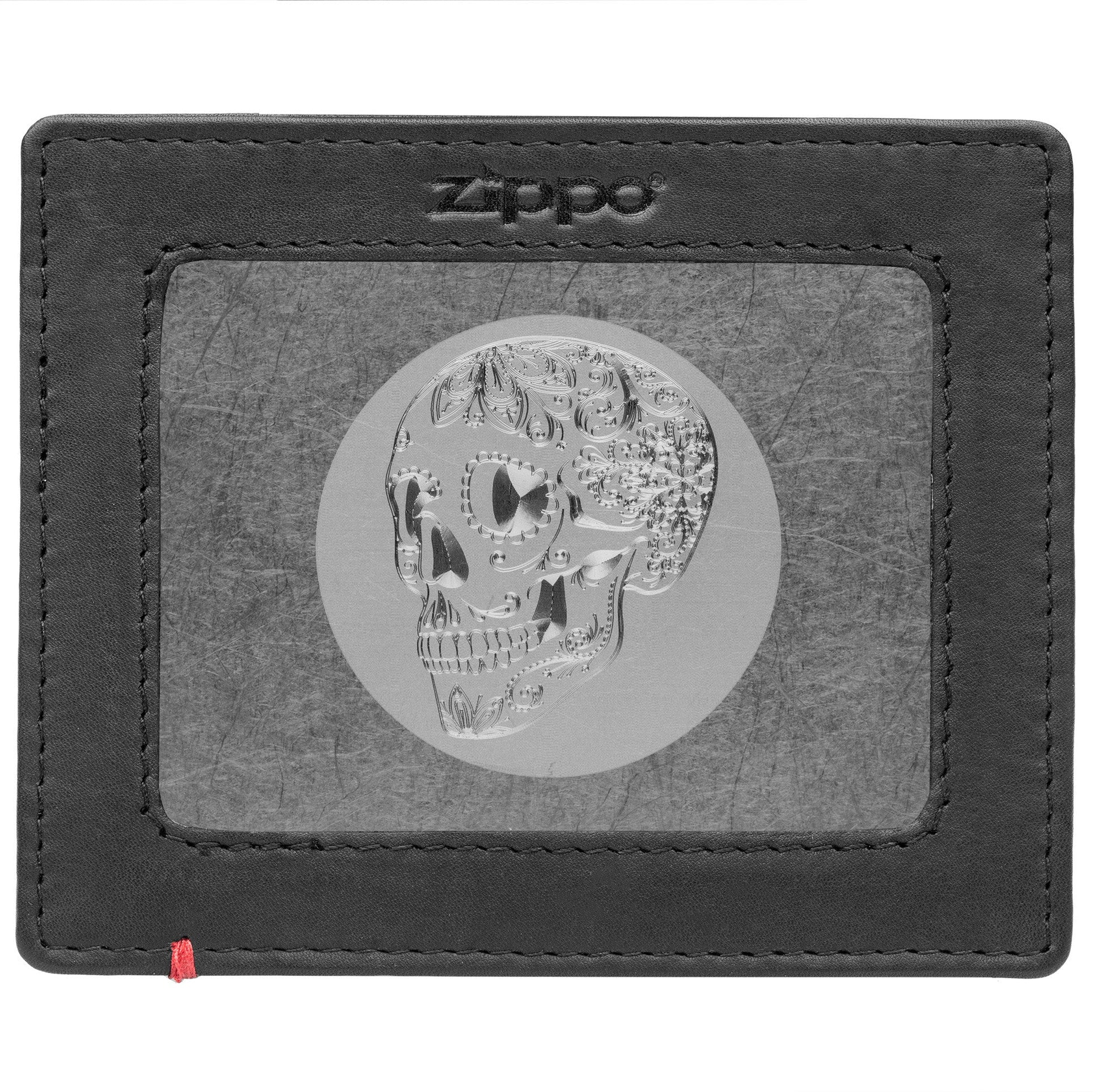 Zippo Black Leather Wallet- Skull Metal Plate Design