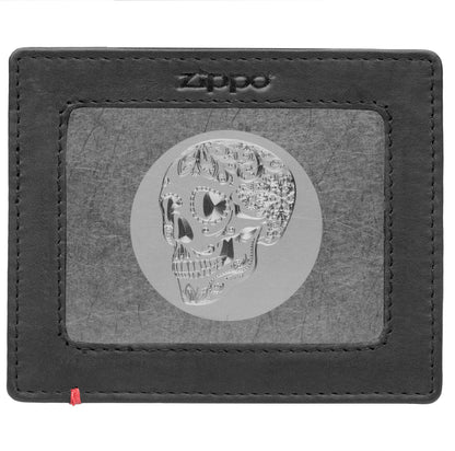 Zippo Black Leather Wallet- Skull Metal Plate Design