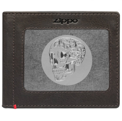 Zippo Mocha Leather Wallet- Skull Metal Plate Design