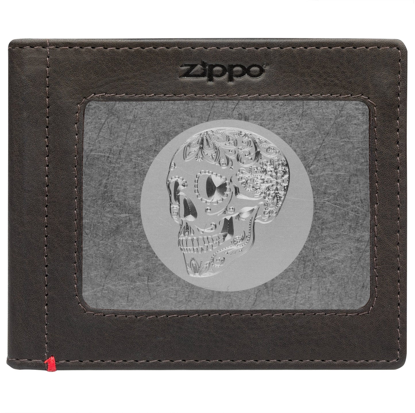 Zippo Mocha Leather Wallet- Skull Metal Plate Design