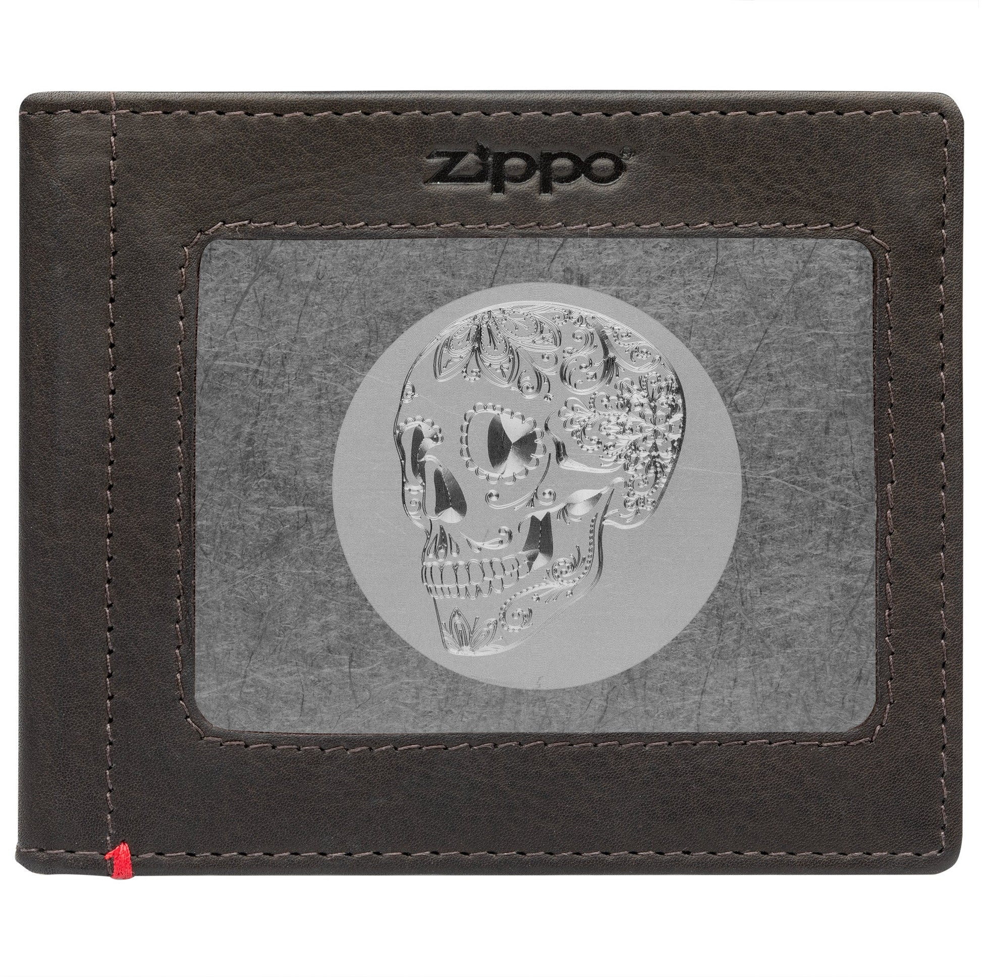 Zippo Mocha Leather Wallet- Skull Metal Plate Design