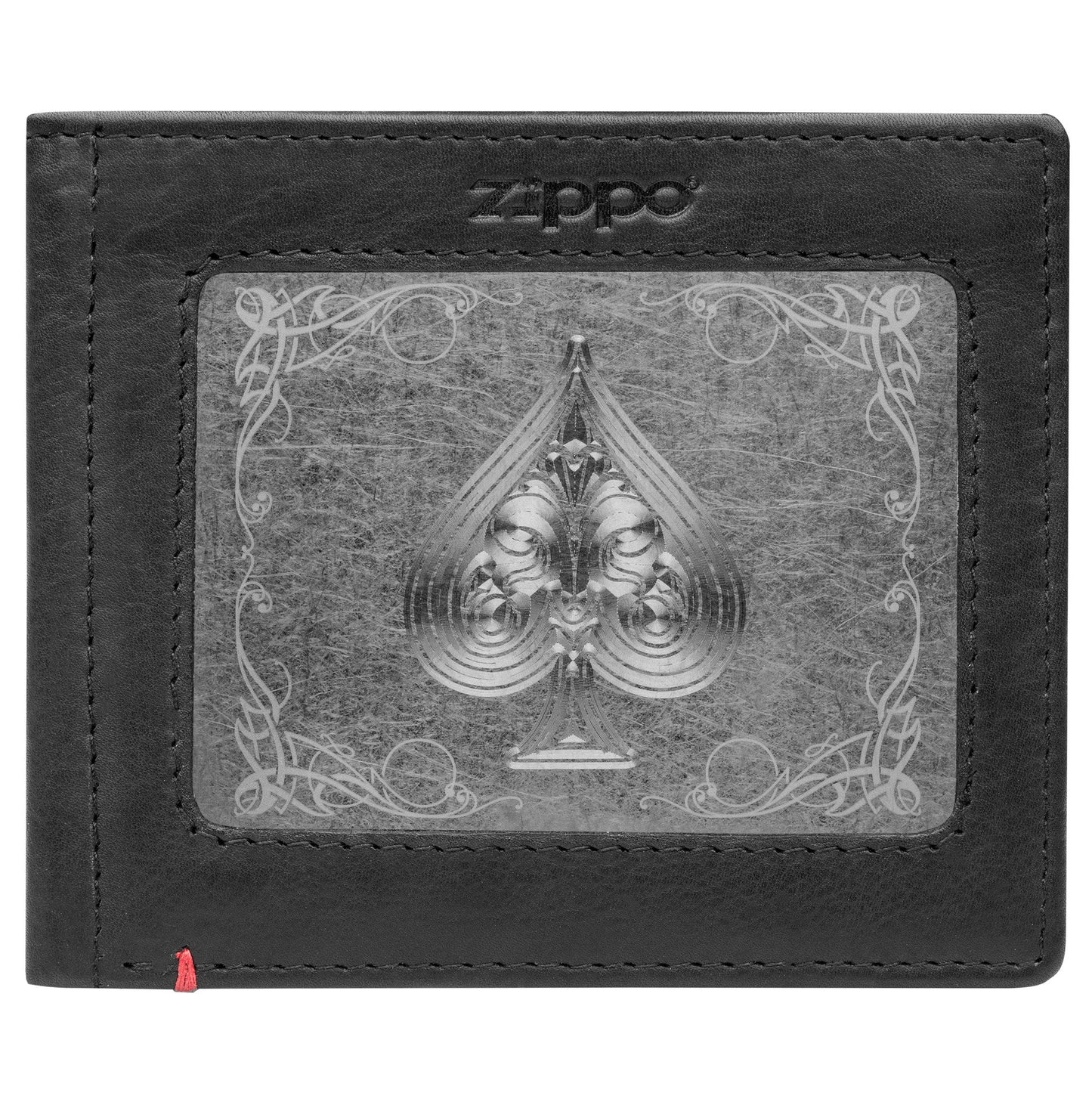 Zippo Black Leather Wallet- Spade Metal Plate Design