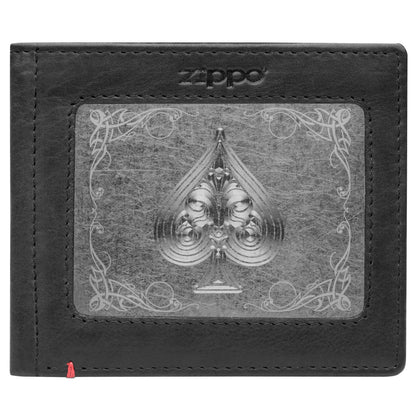 Zippo Black Leather Wallet- Spade Metal Plate Design