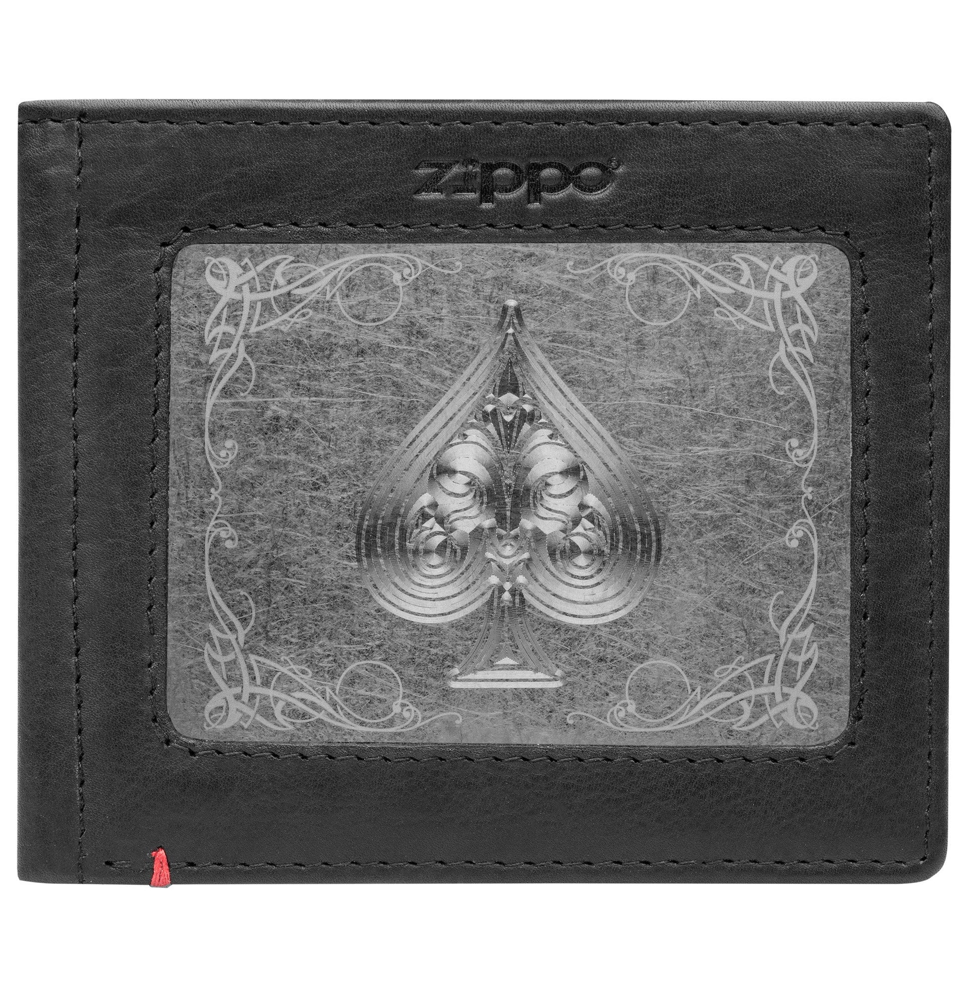 Zippo Black Leather Wallet- Spade Metal Plate Design