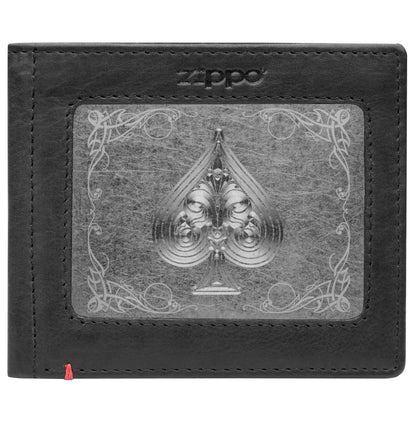 Zippo Black Leather Wallet- Spade Metal Plate Design