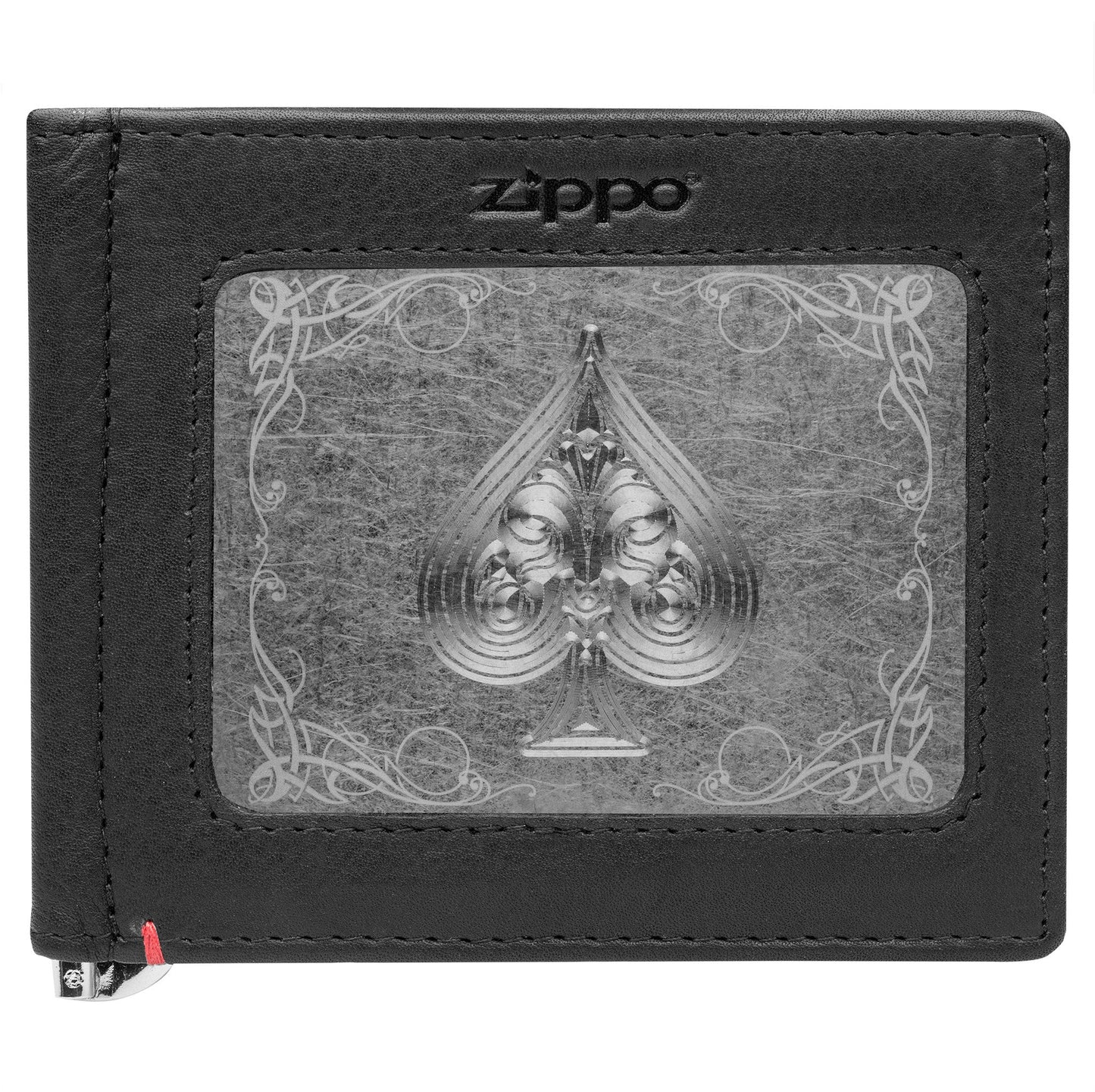 Zippo Black Leather Wallet- Spade Metal Plate Design