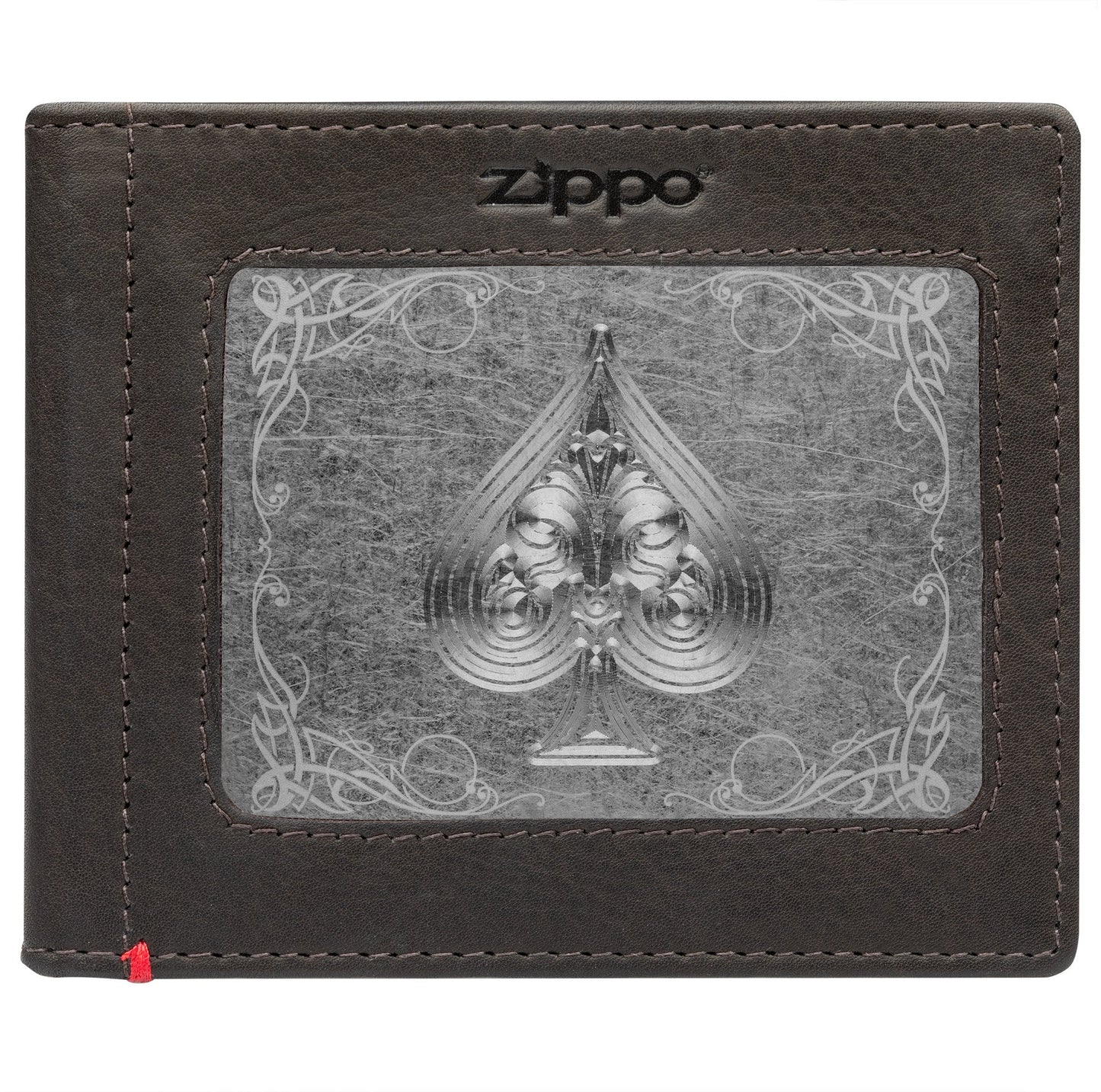Zippo Mocha Leather Wallet- Spade Metal Plate Design
