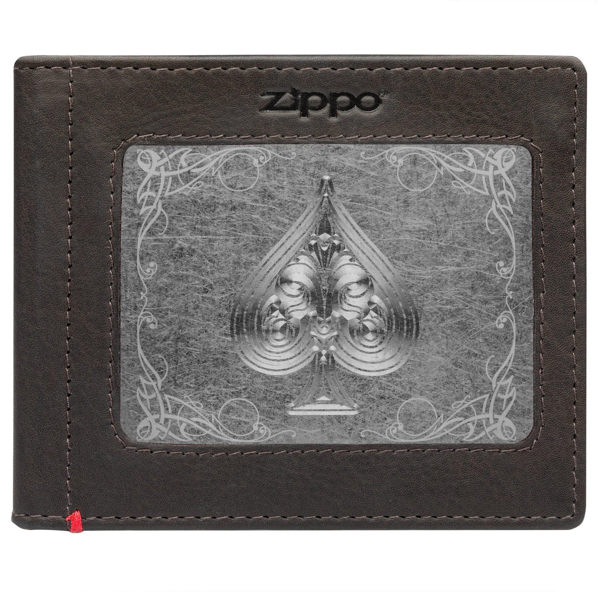 Zippo Mocha Leather Wallet- Spade Metal Plate Design
