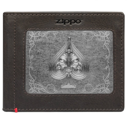 Zippo Mocha Leather Wallet- Spade Metal Plate Design