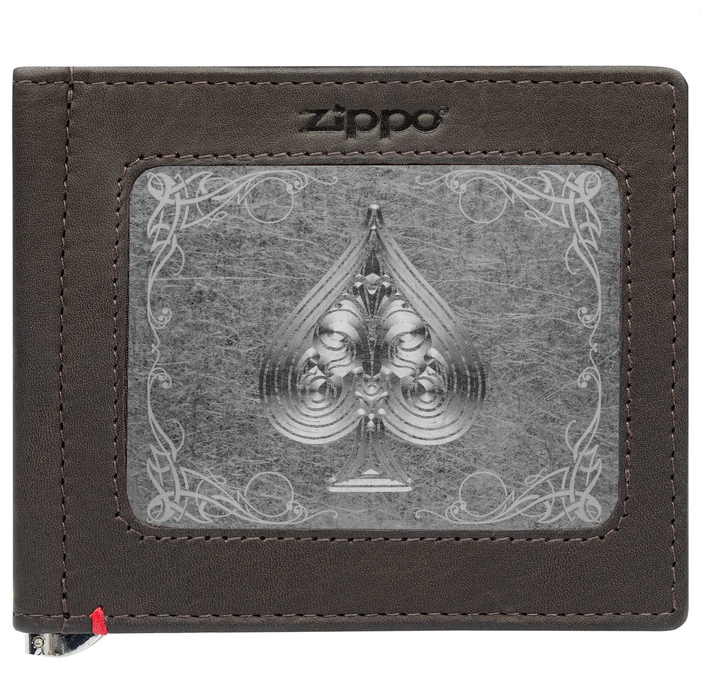 Zippo Mocha Leather Wallet- Spade Metal Plate Design