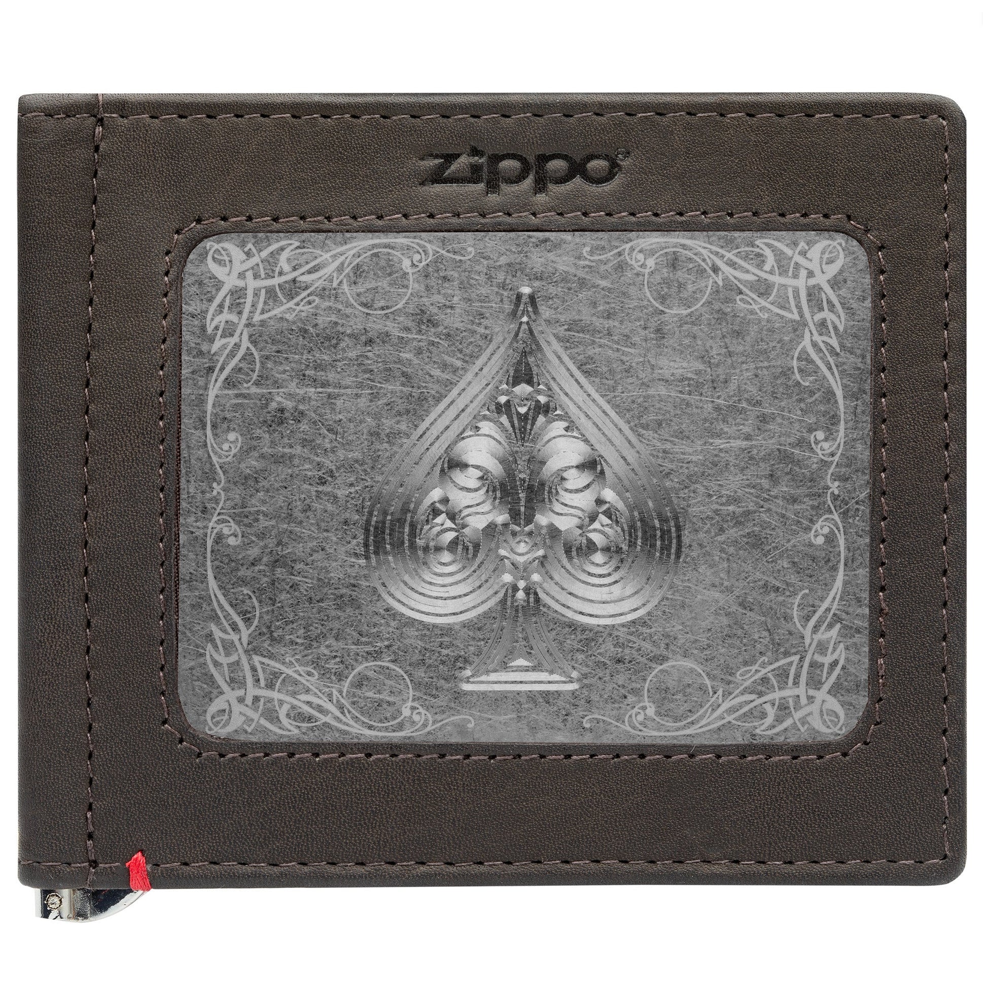 Zippo Mocha Leather Wallet- Spade Metal Plate Design
