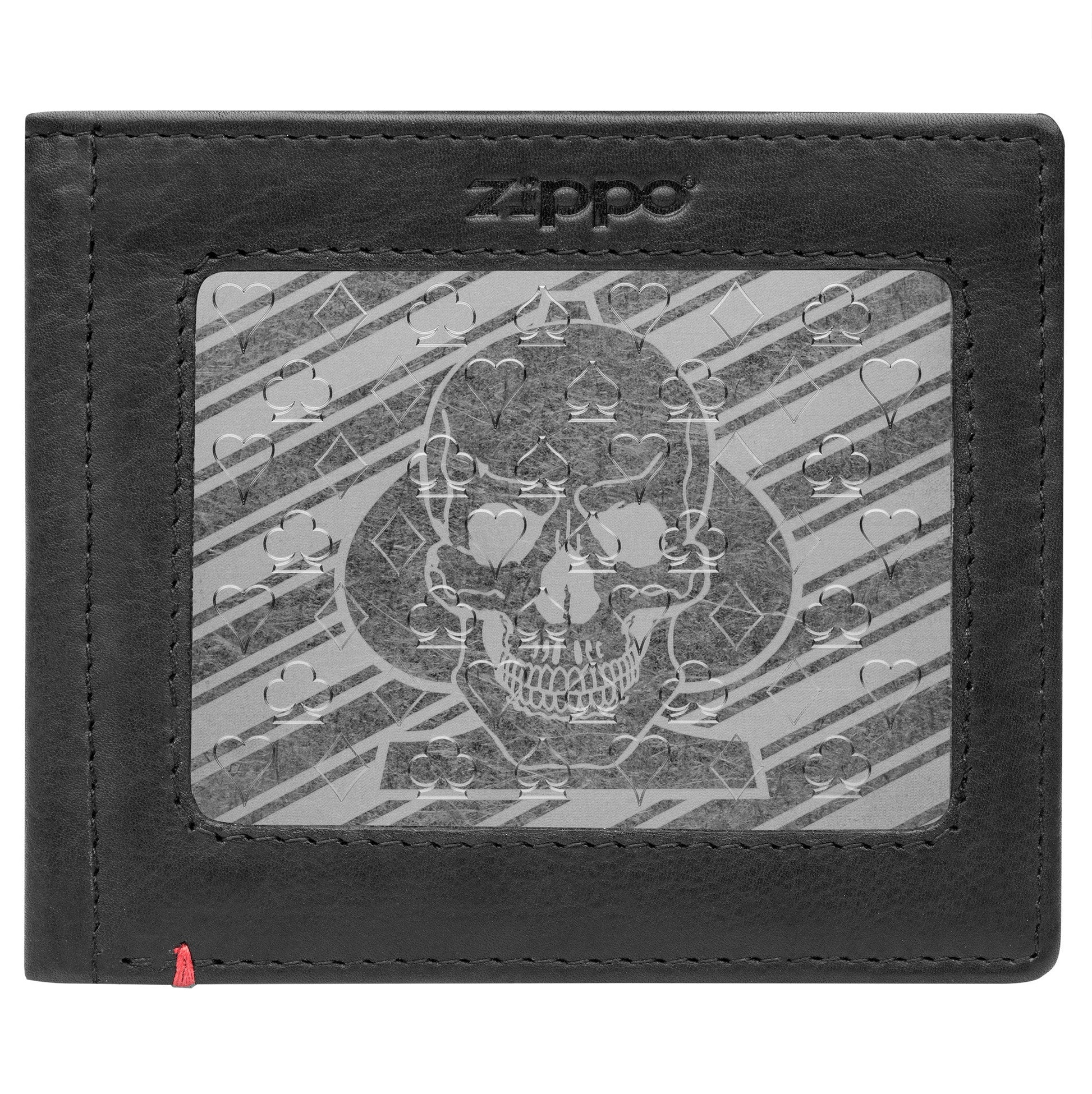 Zippo Black Leather Wallet- Spade Skull Metal Plate Design