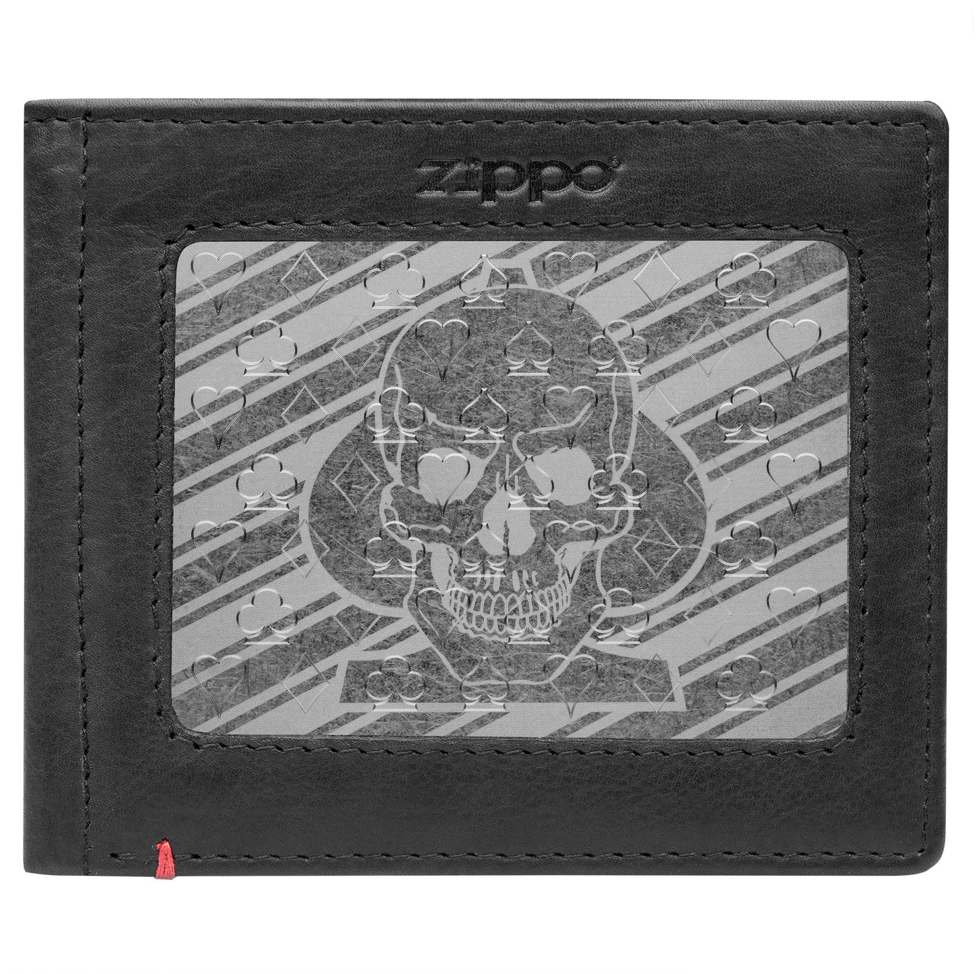 Zippo Black Leather Wallet- Spade Skull Metal Plate Design