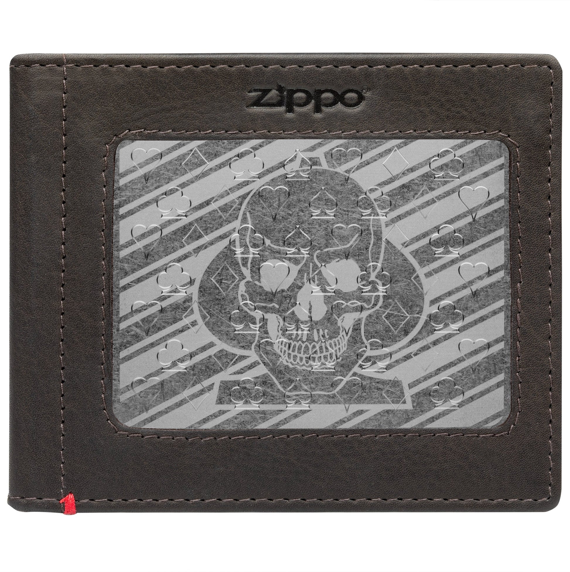 Zippo Mocha Leather Wallet- Spade Skull Metal Plate Design