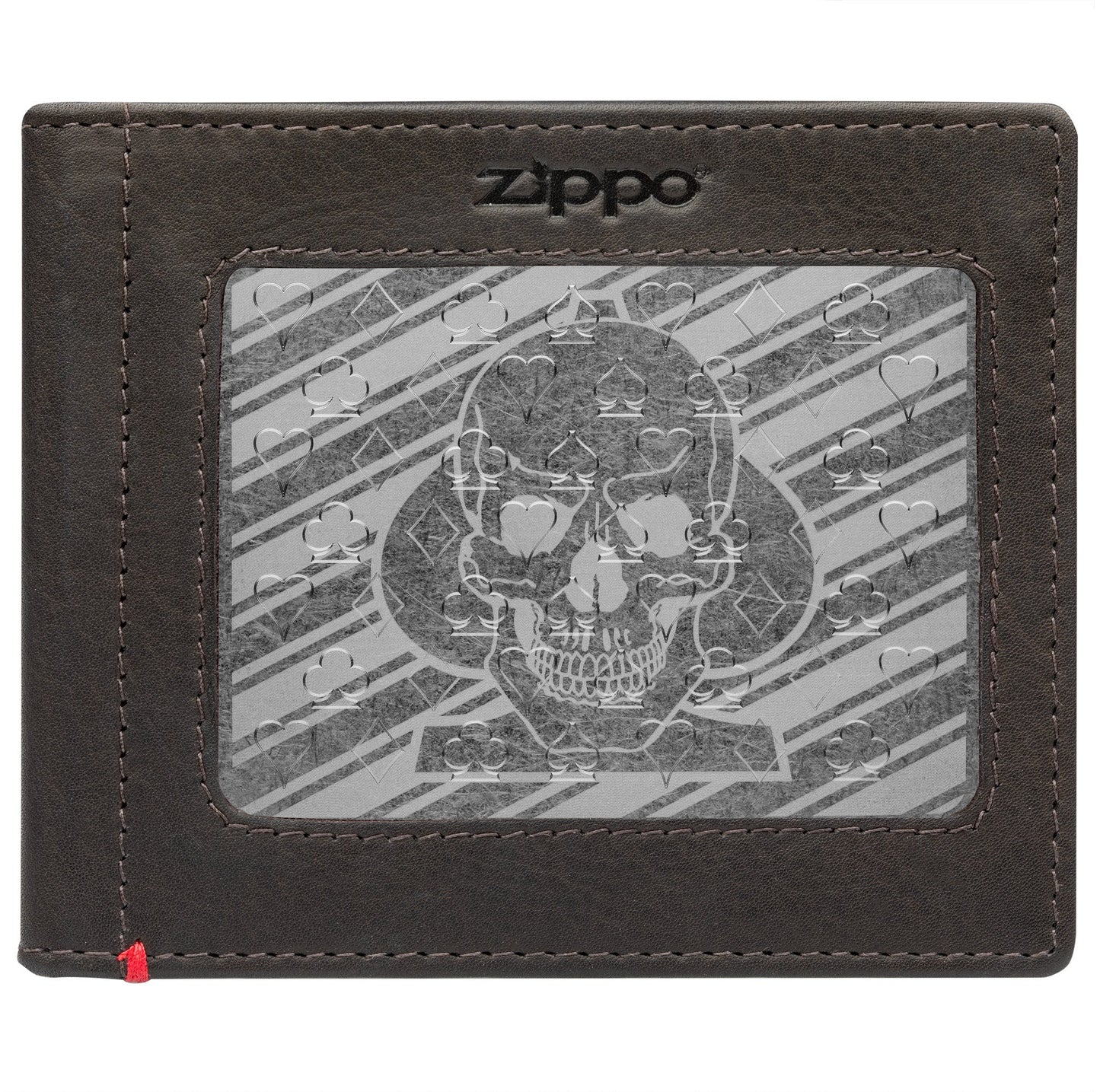 Zippo Mocha Leather Wallet- Spade Skull Metal Plate Design