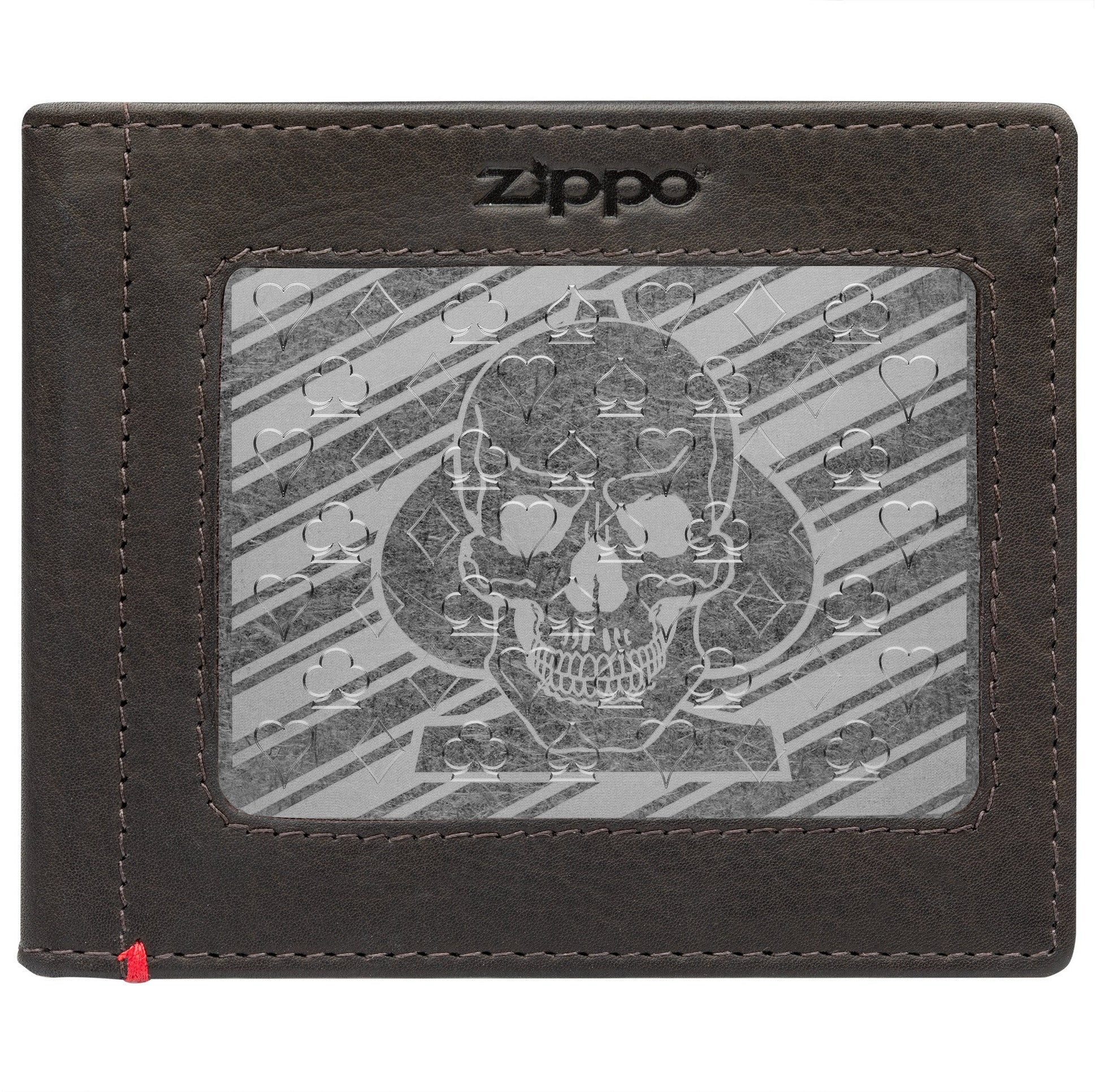 Zippo Mocha Leather Wallet- Spade Skull Metal Plate Design