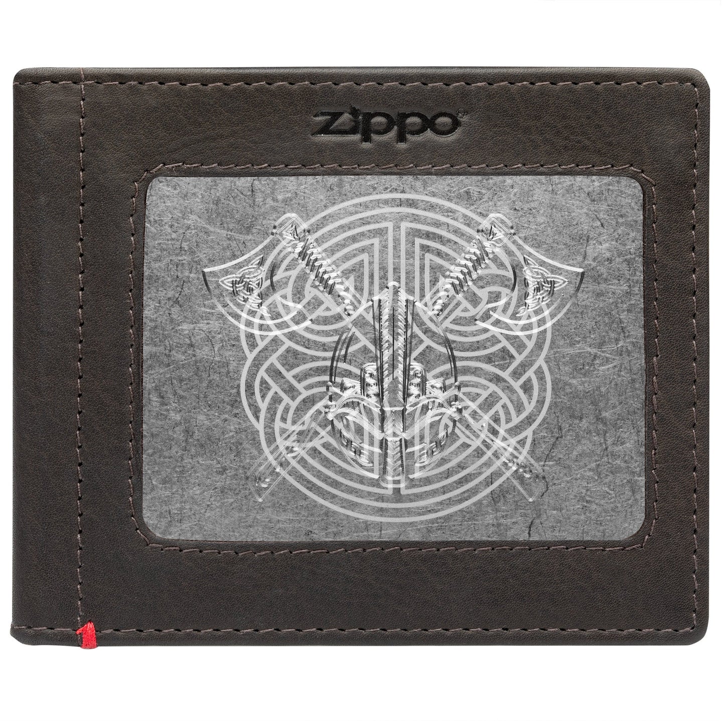 Zippo Mocha Leather Wallet- Viking Metal Plate Design