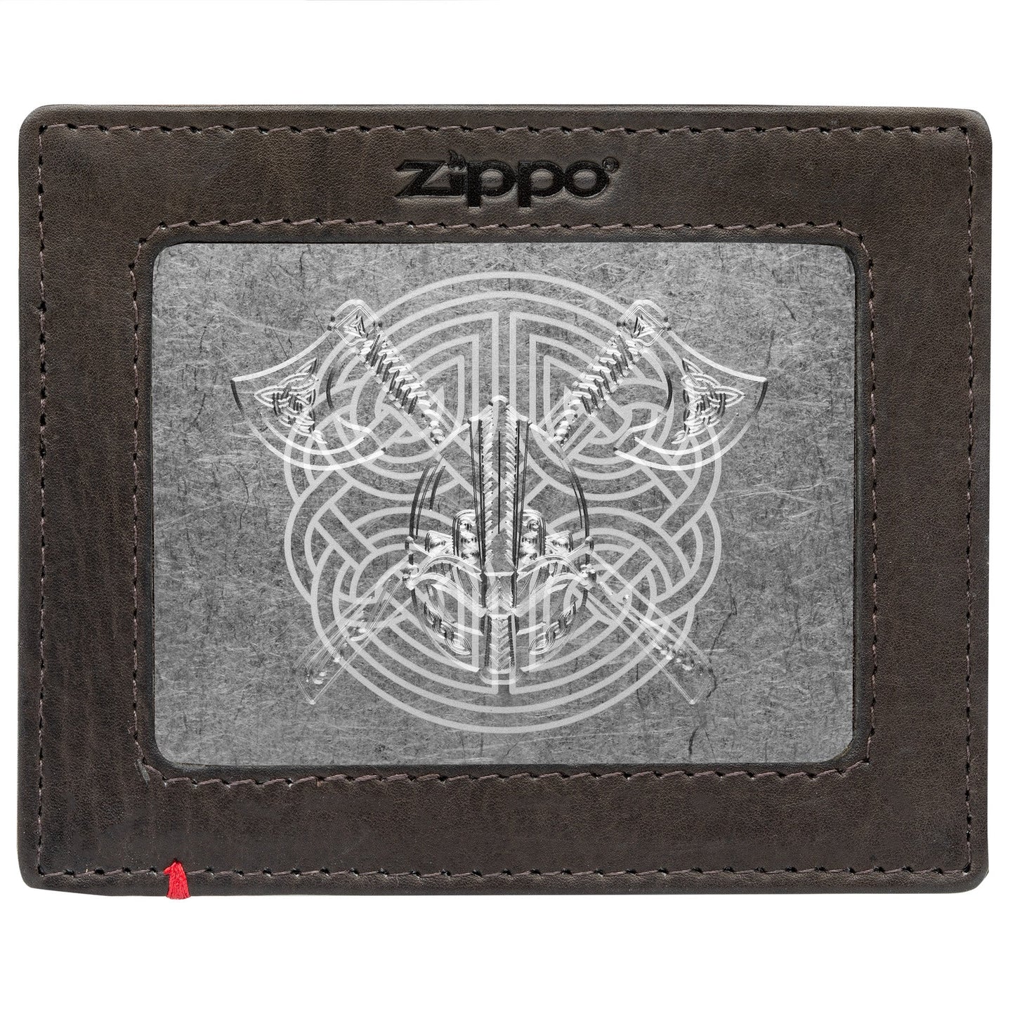 Zippo Mocha Leather Wallet- Viking Metal Plate Design