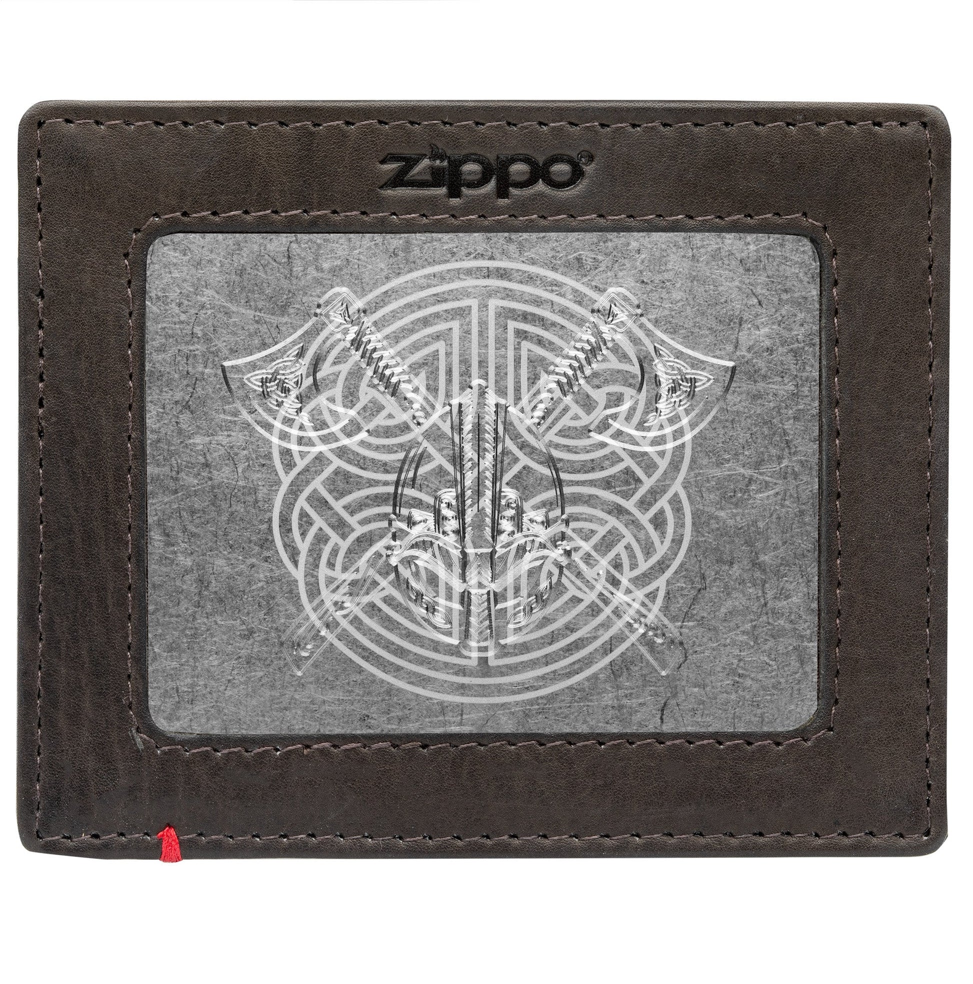 Zippo Mocha Leather Wallet- Viking Metal Plate Design