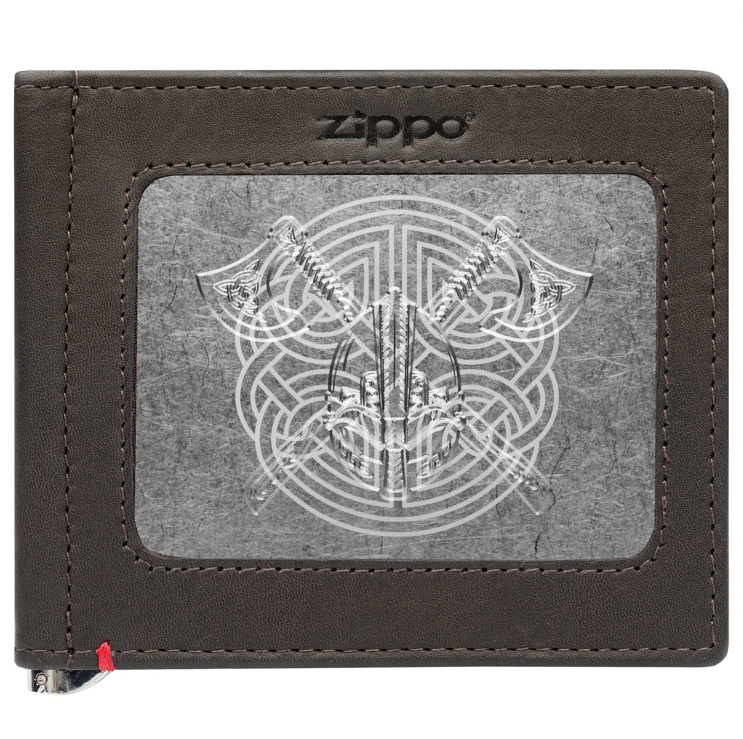 Zippo Mocha Leather Wallet- Viking Metal Plate Design