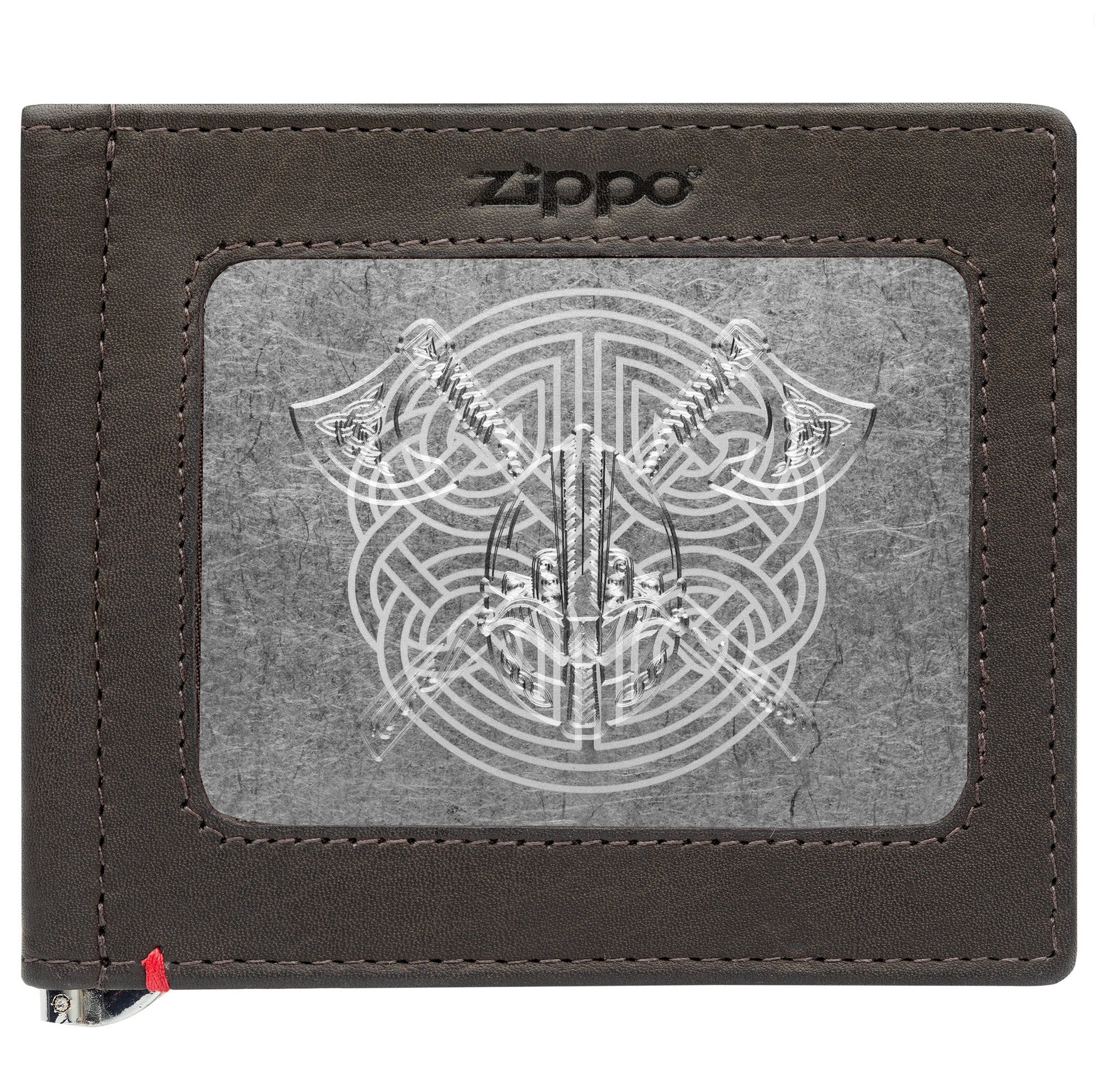 Zippo Mocha Leather Wallet- Viking Metal Plate Design