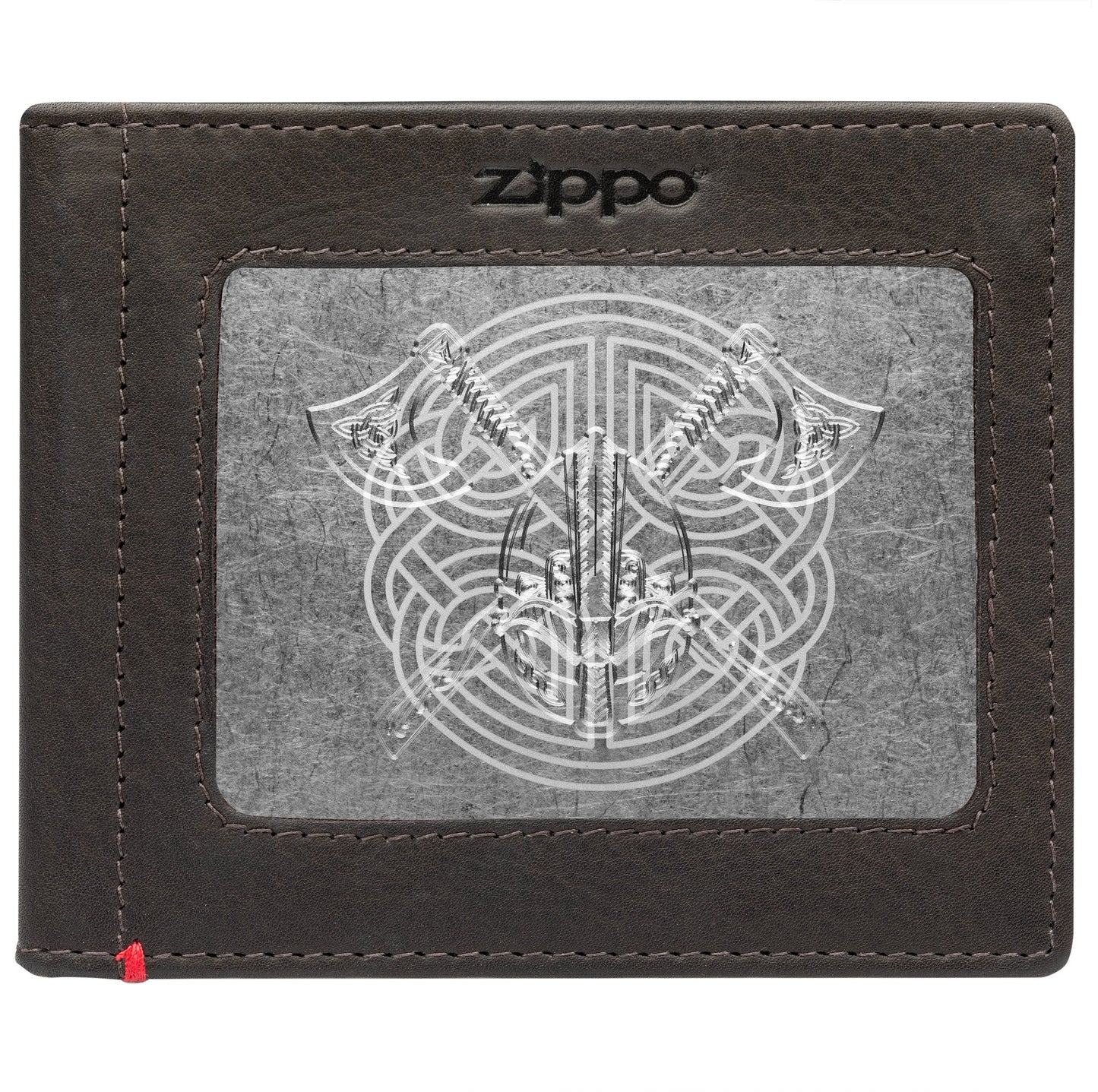 Zippo Mocha Leather Wallet- Viking Metal Plate Design