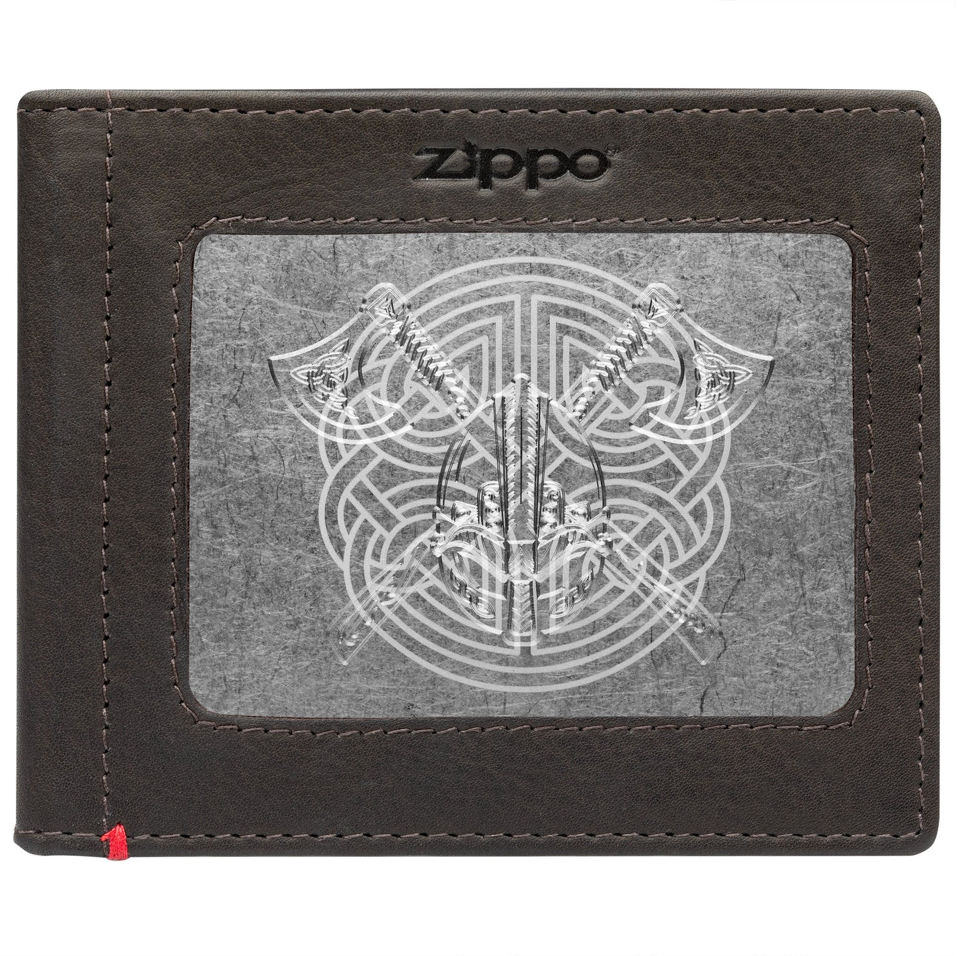 Zippo Mocha Leather Wallet- Viking Metal Plate Design