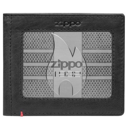 Zippo Black Leather Wallet- 1932 Metal Plate Design