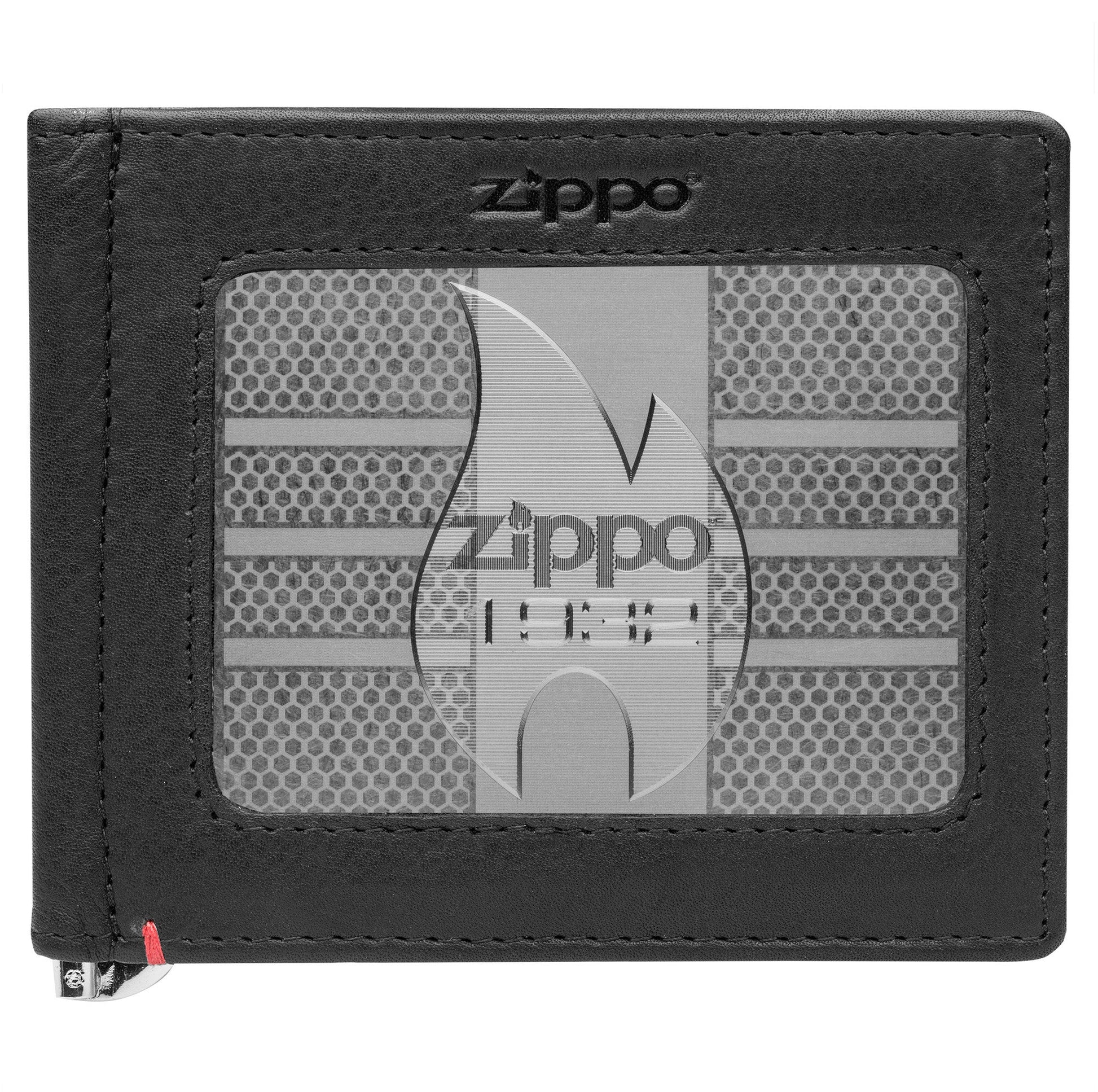 Zippo Black Leather Wallet- 1932 Metal Plate Design
