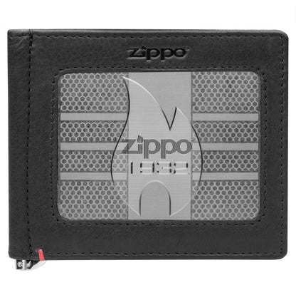 Zippo Black Leather Wallet- 1932 Metal Plate Design