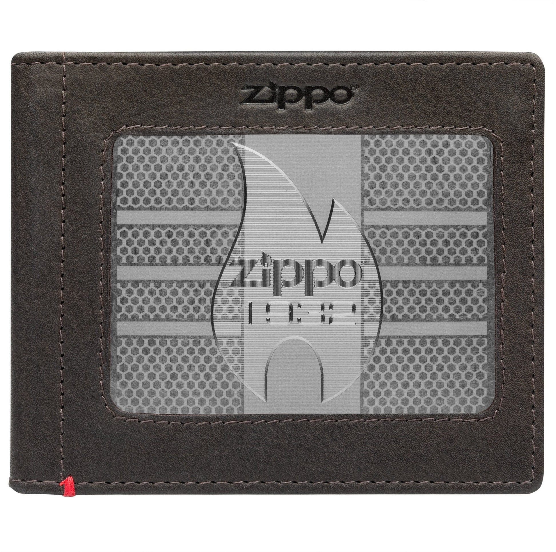 Zippo Mocha Leather Wallet- 1932 Metal Plate Design