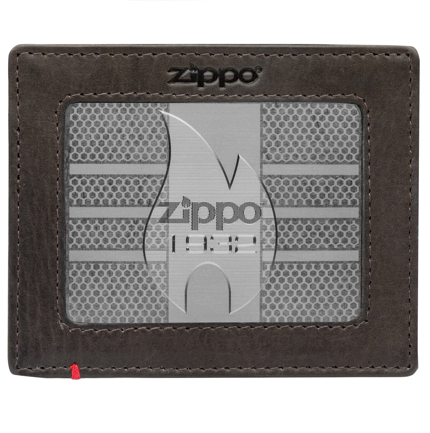 Zippo Mocha Leather Wallet- 1932 Metal Plate Design