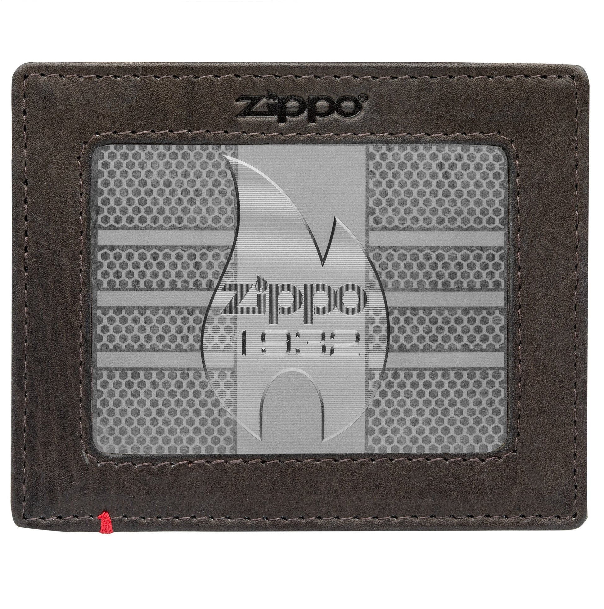 Zippo Mocha Leather Wallet- 1932 Metal Plate Design