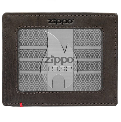 Zippo Mocha Leather Wallet- 1932 Metal Plate Design