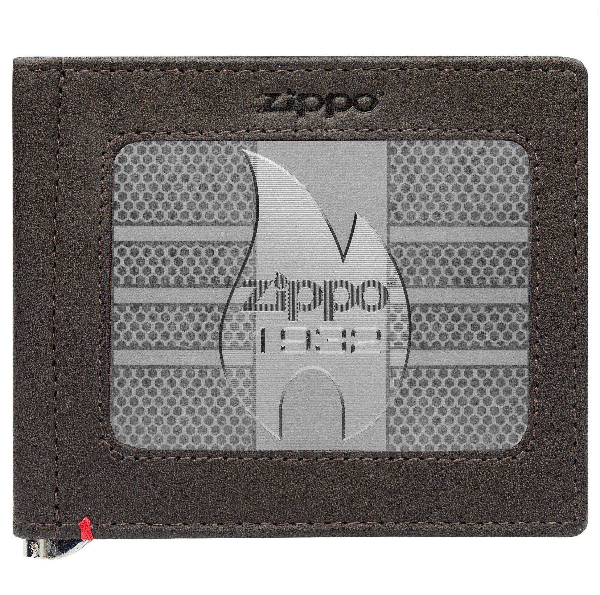 Zippo Mocha Leather Wallet- 1932 Metal Plate Design