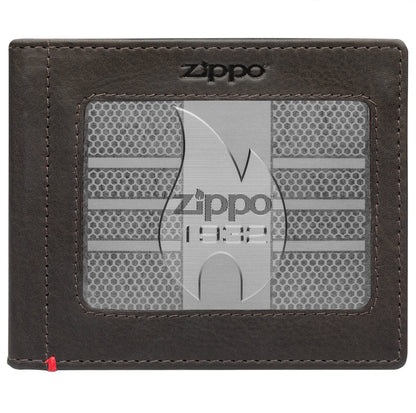 Zippo Mocha Leather Wallet- 1932 Metal Plate Design