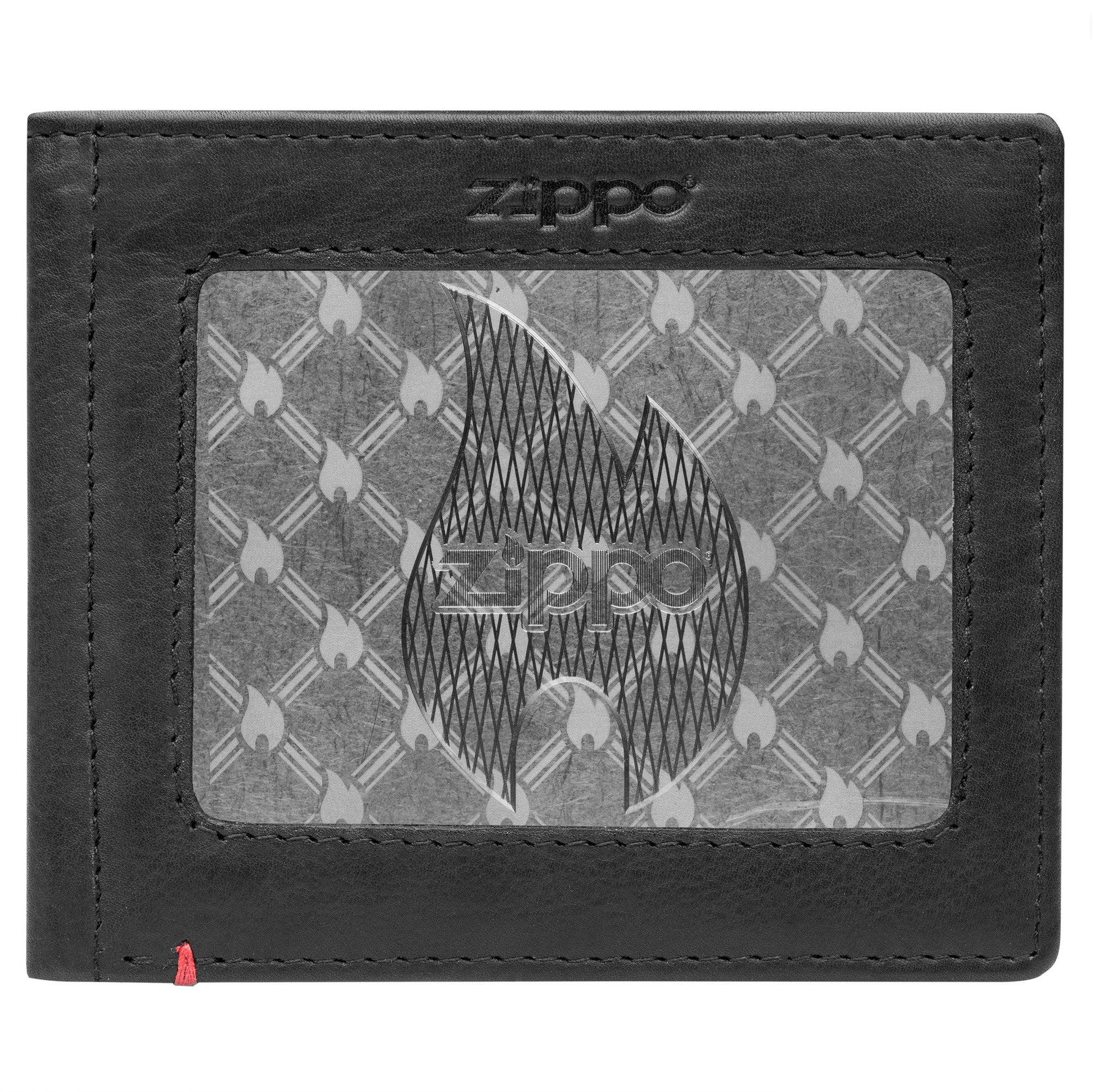 Zippo Black Leather Wallet- Flame Metal Plate Design