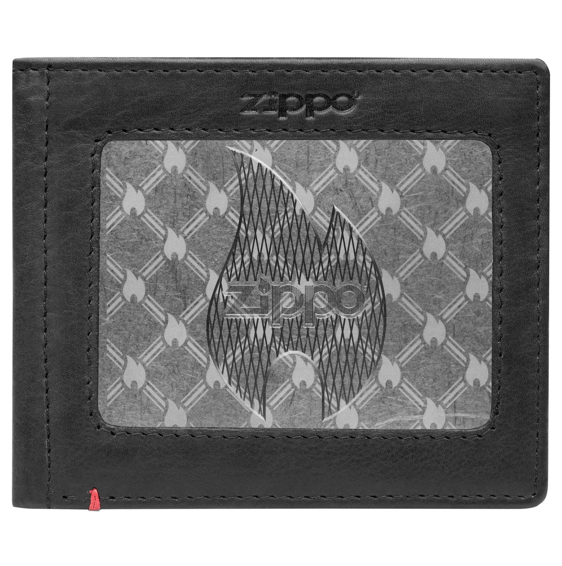 Zippo Black Leather Wallet- Flame Metal Plate Design