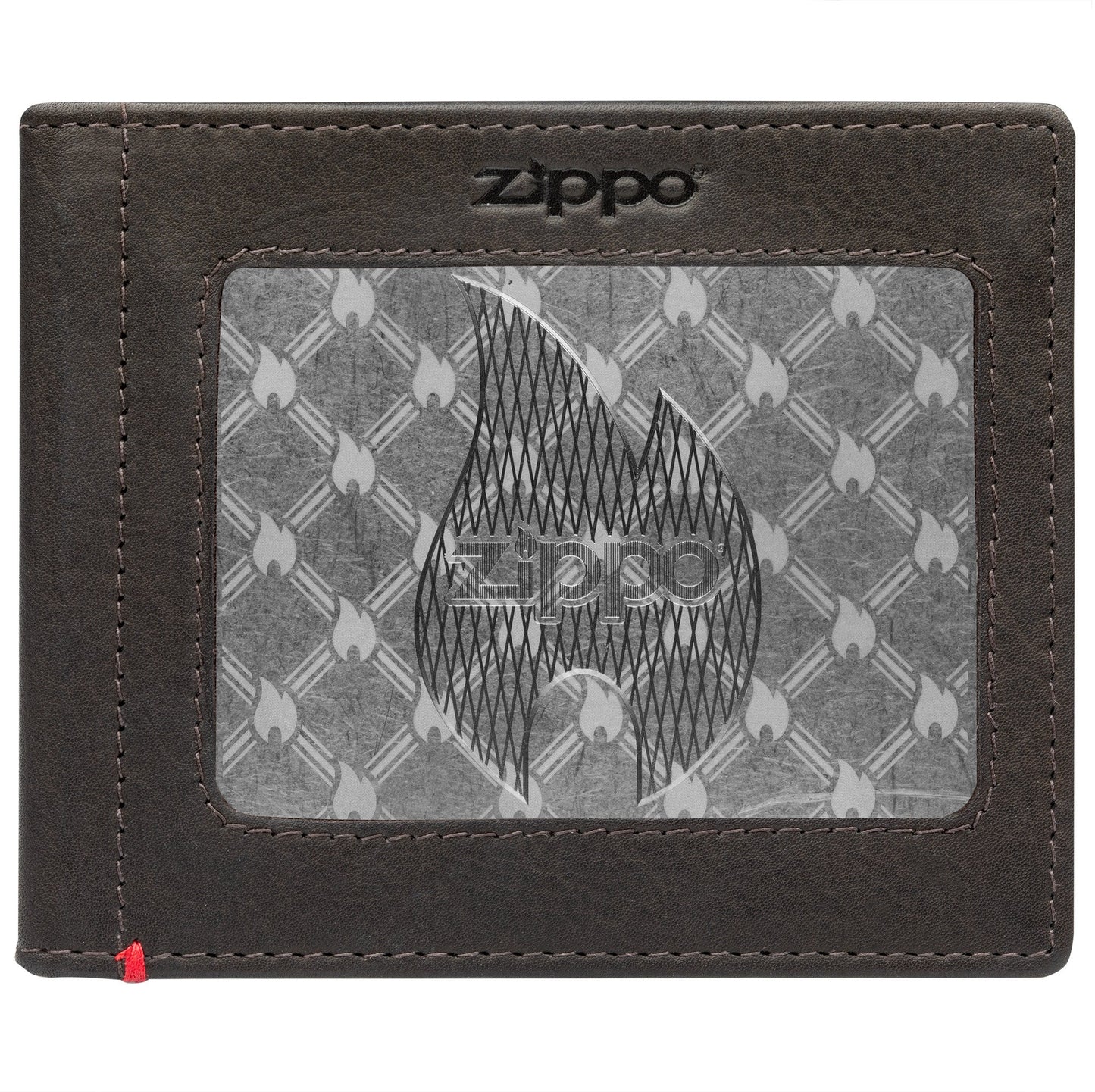 Zippo Mocha Leather Wallet- Flame Metal Plate Design