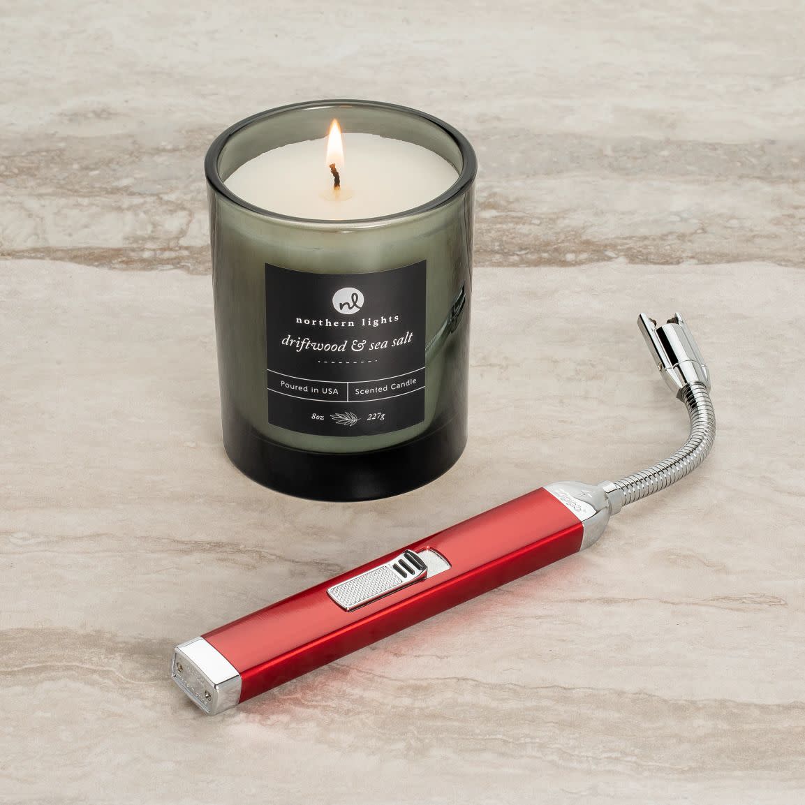 Zippo Candy Apple Red Rechargeable Candle Lighter & 8 oz Driftwood & Sea Sal