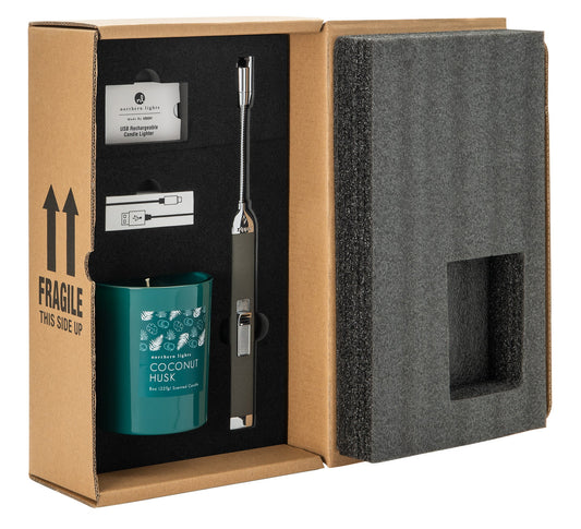 Zippo Pebble Rechargeable Candle Lighter & 8 oz Coconut Husk Candle Gift Set