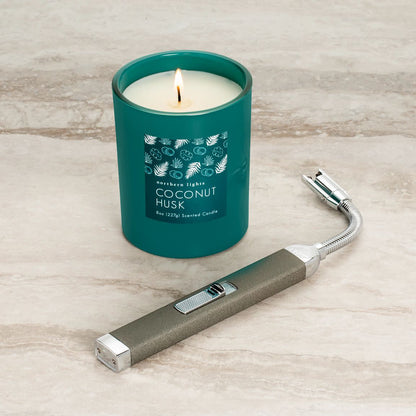 Zippo Pebble Rechargeable Candle Lighter & 8 oz Coconut Husk Candle Gift Set