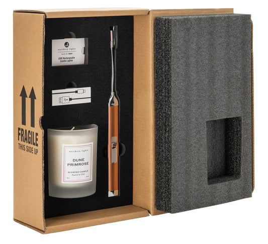 Zippo Rose Gold Rechargeable Candle Lighter & 8 oz Dune Primrose Candle Gift