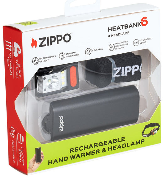 Zippo Black HeatBank® 6 Rechargeable Hand Warmer and Headlamp Gift Set