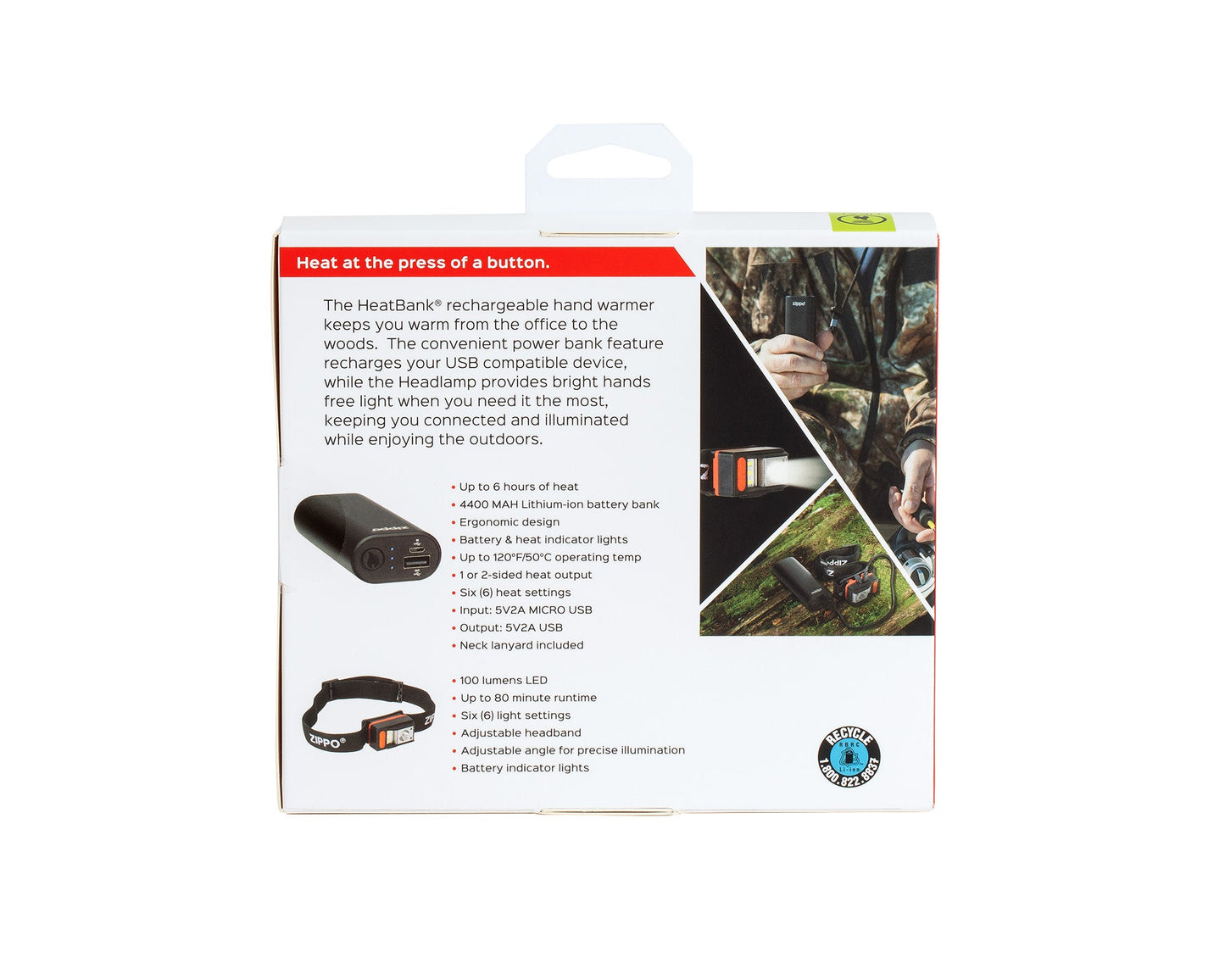 Zippo Black HeatBank® 6 Rechargeable Hand Warmer and Headlamp Gift Set