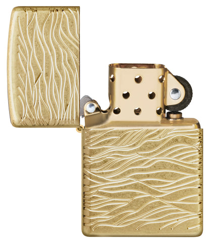 Zippo Luxury Waves Design Armor® Tumbled Brass Windproof Lighter